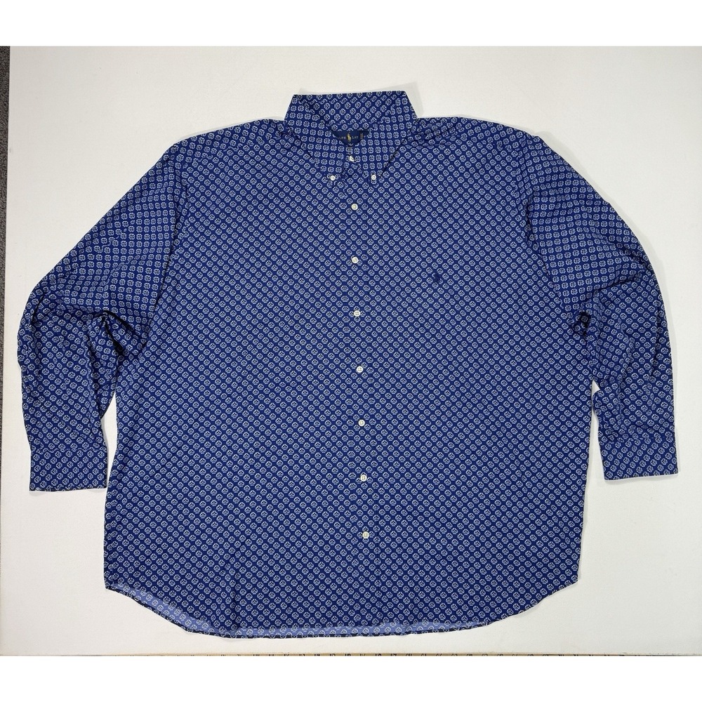Ralph Lauren 3XB Performance Blue Geometric Button Up Shirt Mens Big & Tall